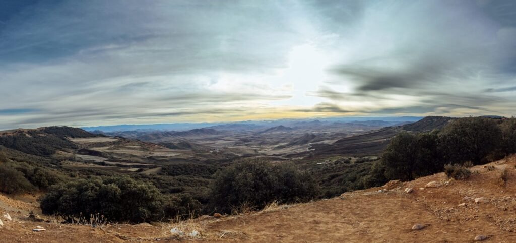 A panoramic view of a mountain range